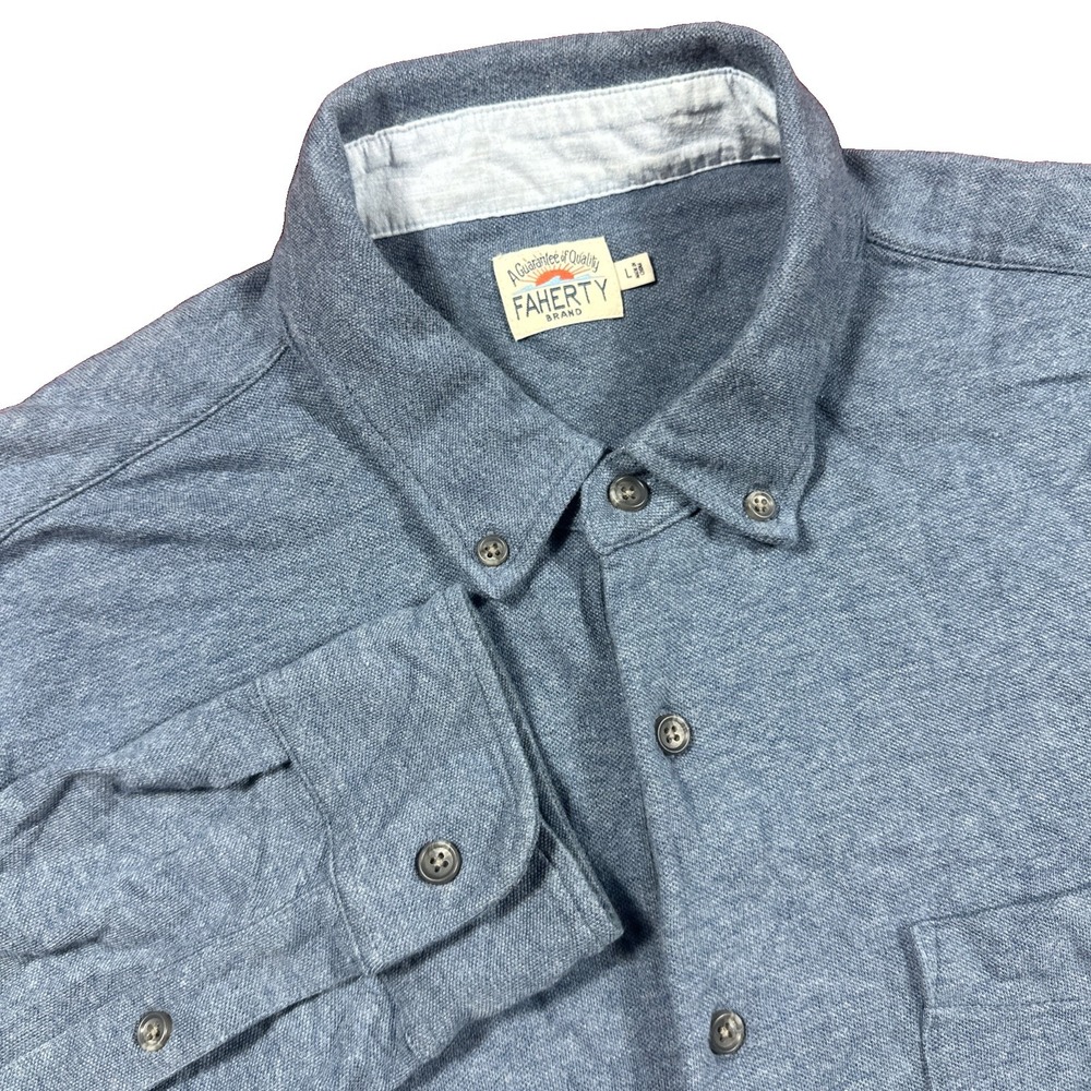 Faherty Thompson Pique Button Down Shirt Stormy Ocean Melange Mens L/S Blue